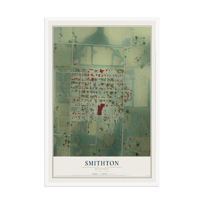Map of Smithton, Missouri, 12 x 18 inch print in a white wood frame