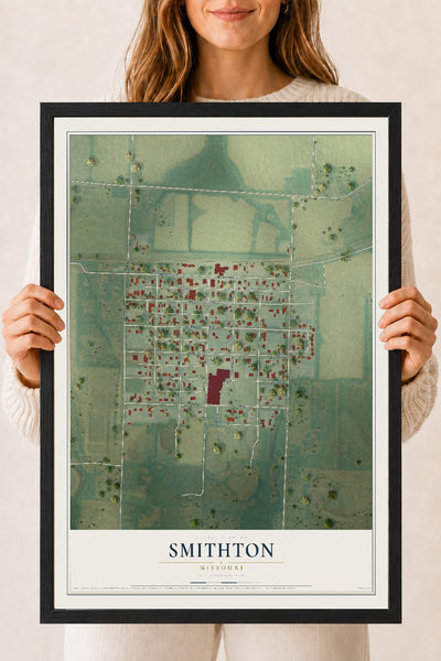 Map of Smithton, Missouri, 18 x 24 inch print in a black wood frame