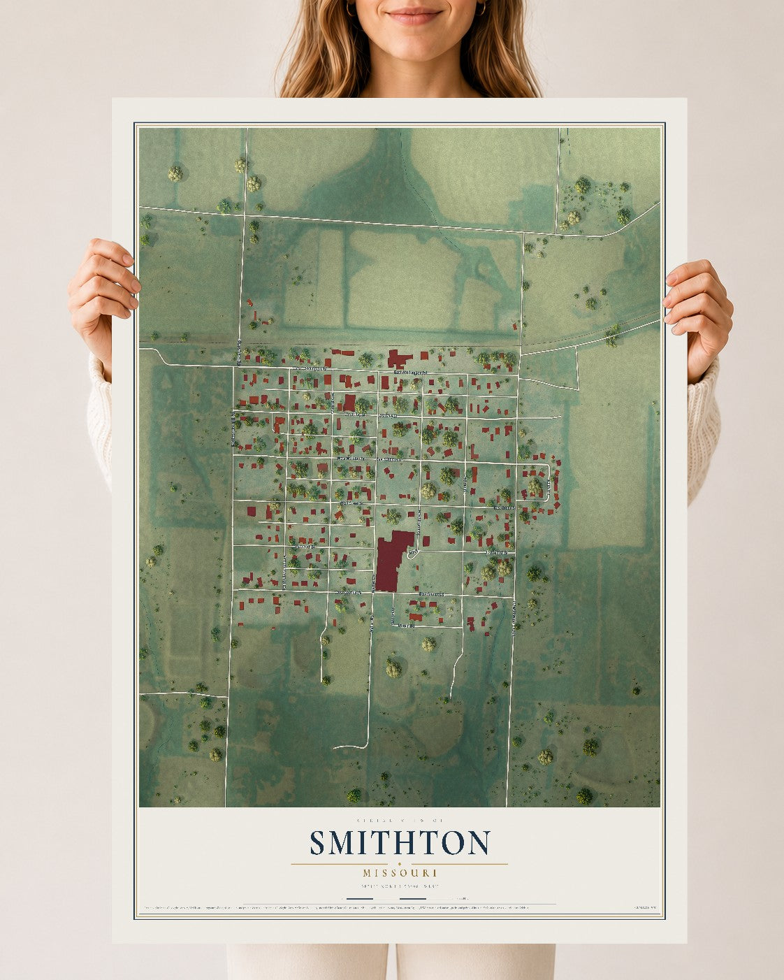 Map of Smithton, Missouri, 24 x 36 inch unframed archival matte print