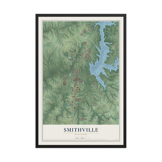Map of Smithville, Missouri, 12 x 18 inch print in a black wood frame