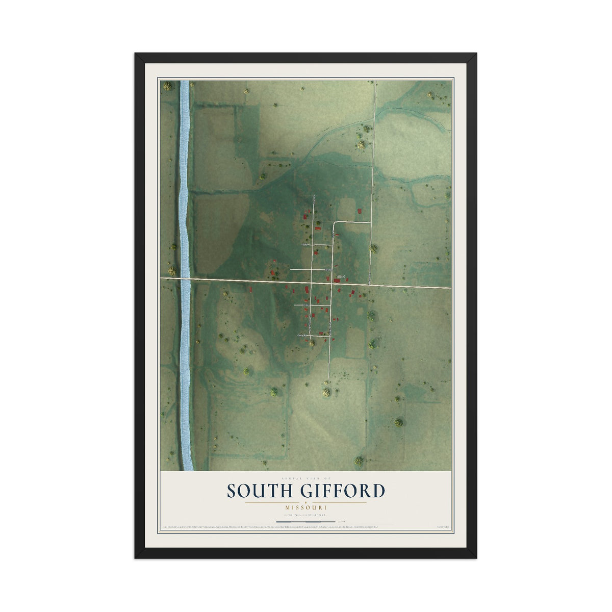 Map of South Gifford, Missouri, 12 x 18 inch print in a black wood frame