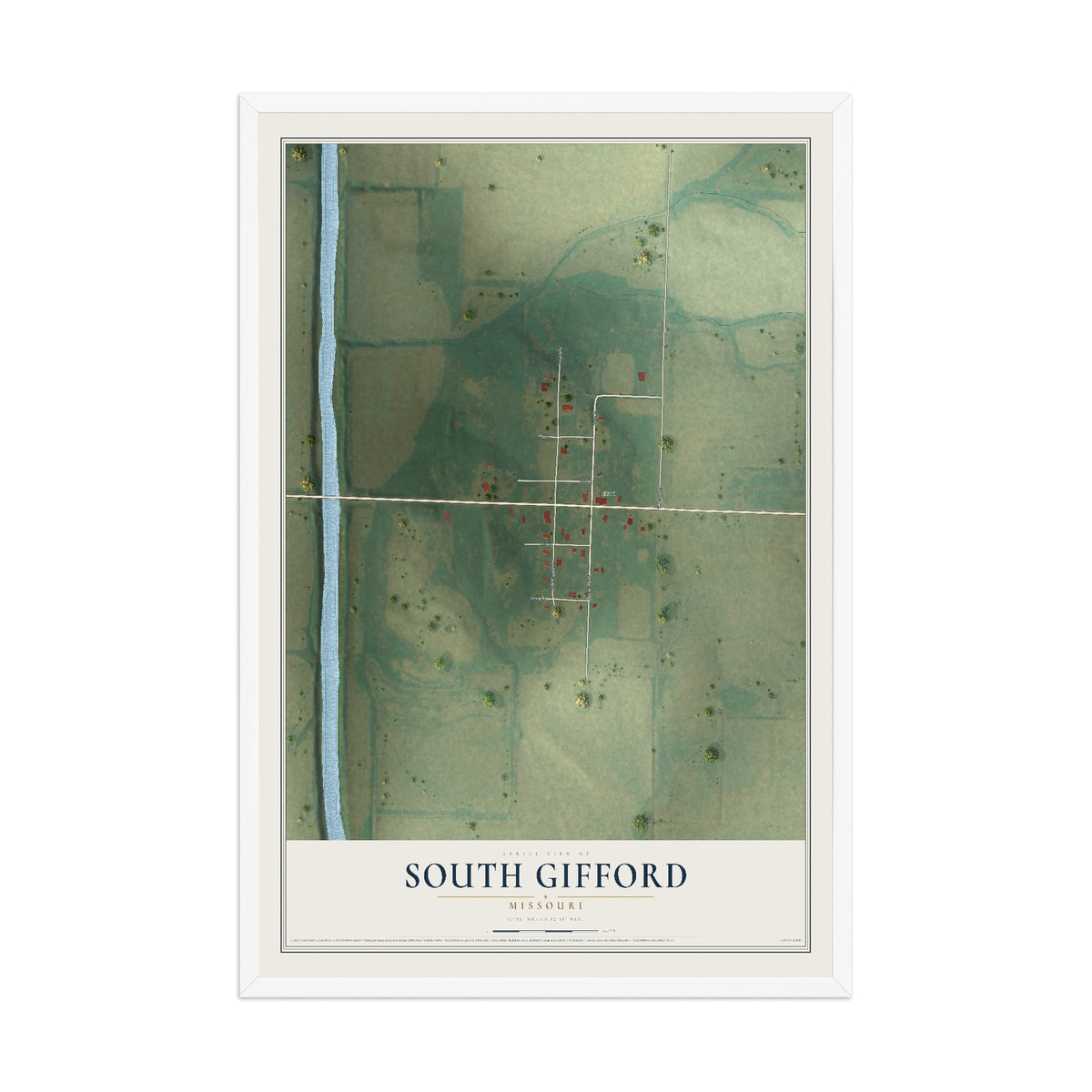 Map of South Gifford, Missouri, 12 x 18 inch print in a white wood frame