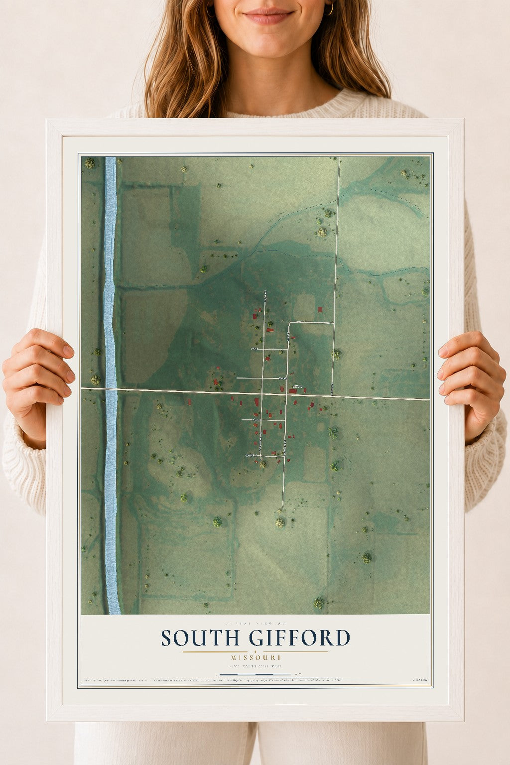 Map of South Gifford, Missouri, 18 x 24 inch print in a white wood frame