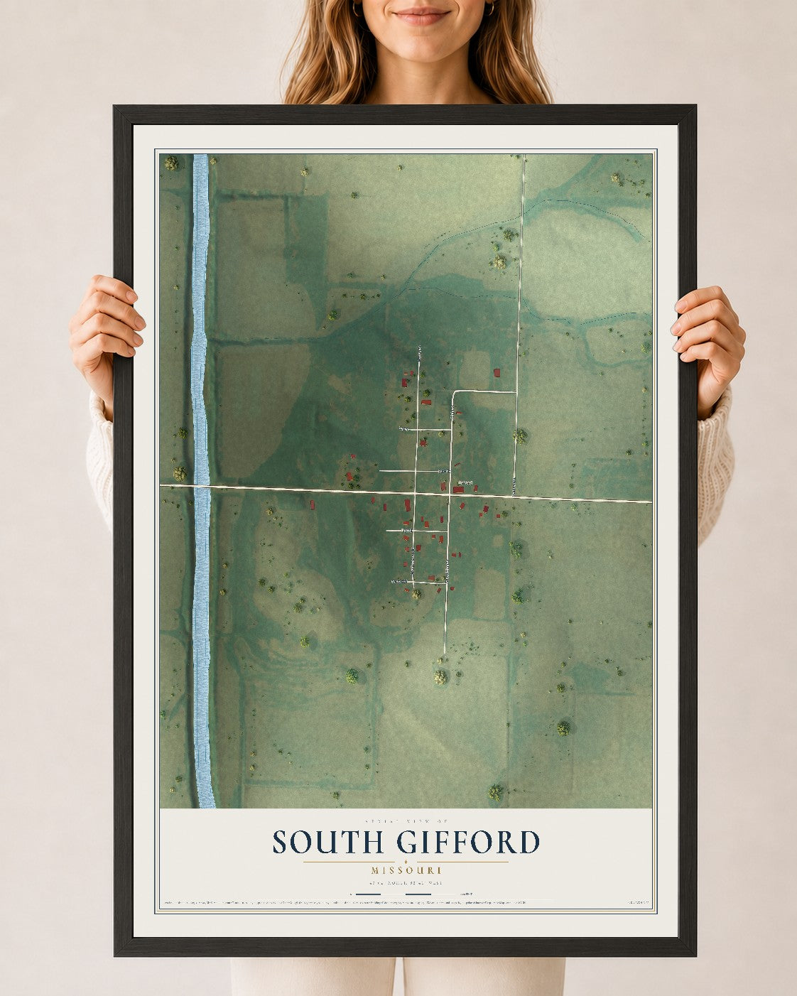 Map of South Gifford, Missouri, 24 x 36 inch print in a black wood frame