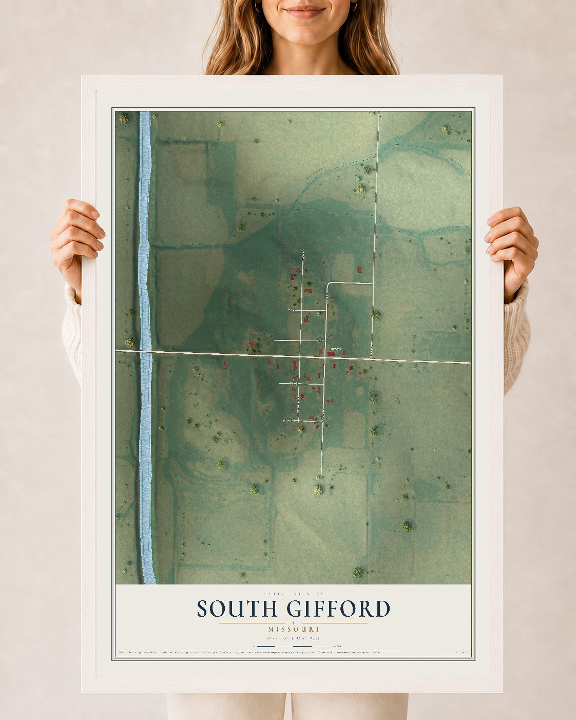 Map of South Gifford, Missouri, 24 x 36 inch print in a white wood frame