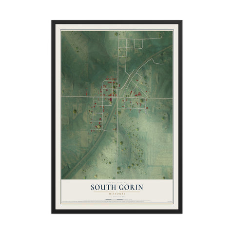 Map of South Gorin, Missouri, 12 x 18 inch print in a black wood frame