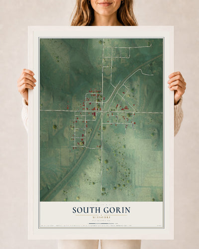 Map of South Gorin, Missouri, 24 x 36 inch print in a white wood frame