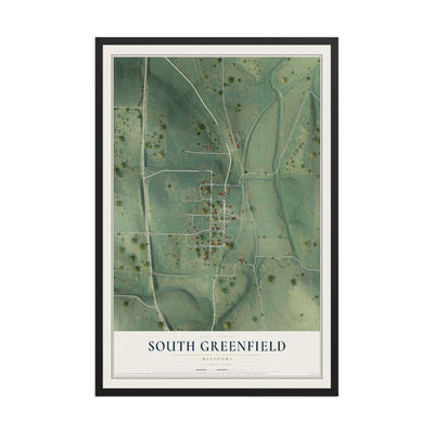 Map of South Greenfield, Missouri, 12 x 18 inch print in a black wood frame