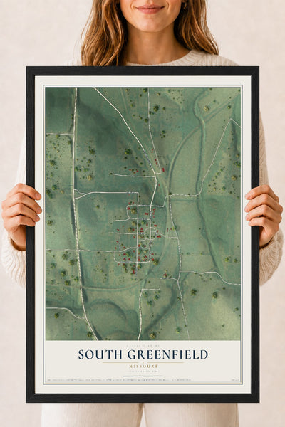 Map of South Greenfield, Missouri, 18 x 24 inch print in a black wood frame