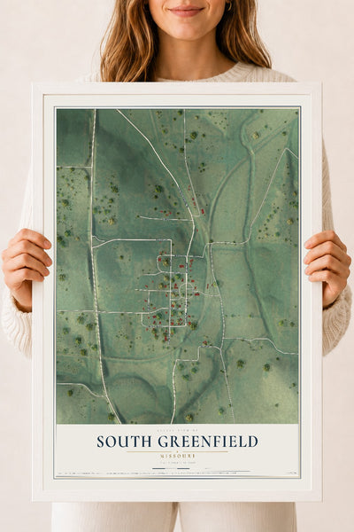 Map of South Greenfield, Missouri, 18 x 24 inch print in a white wood frame