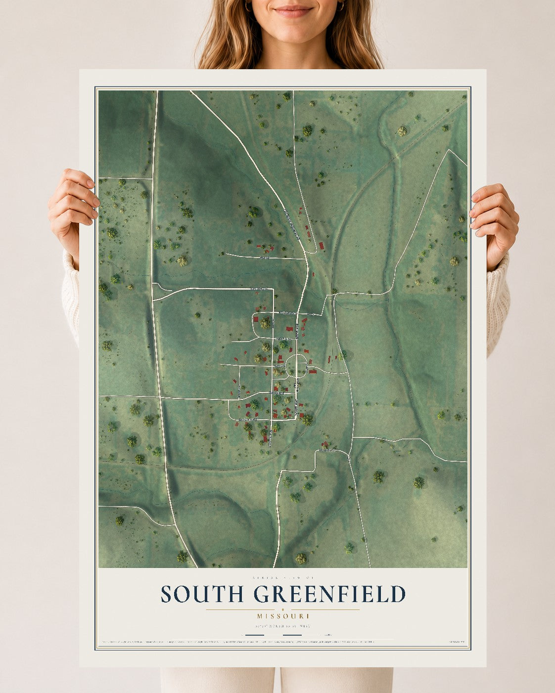 Map of South Greenfield, Missouri, 24 x 36 inch unframed archival matte print