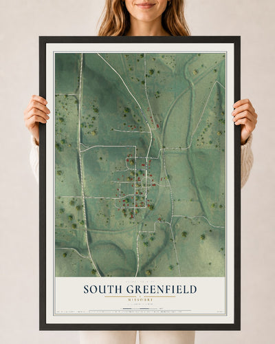 Map of South Greenfield, Missouri, 24 x 36 inch print in a black wood frame