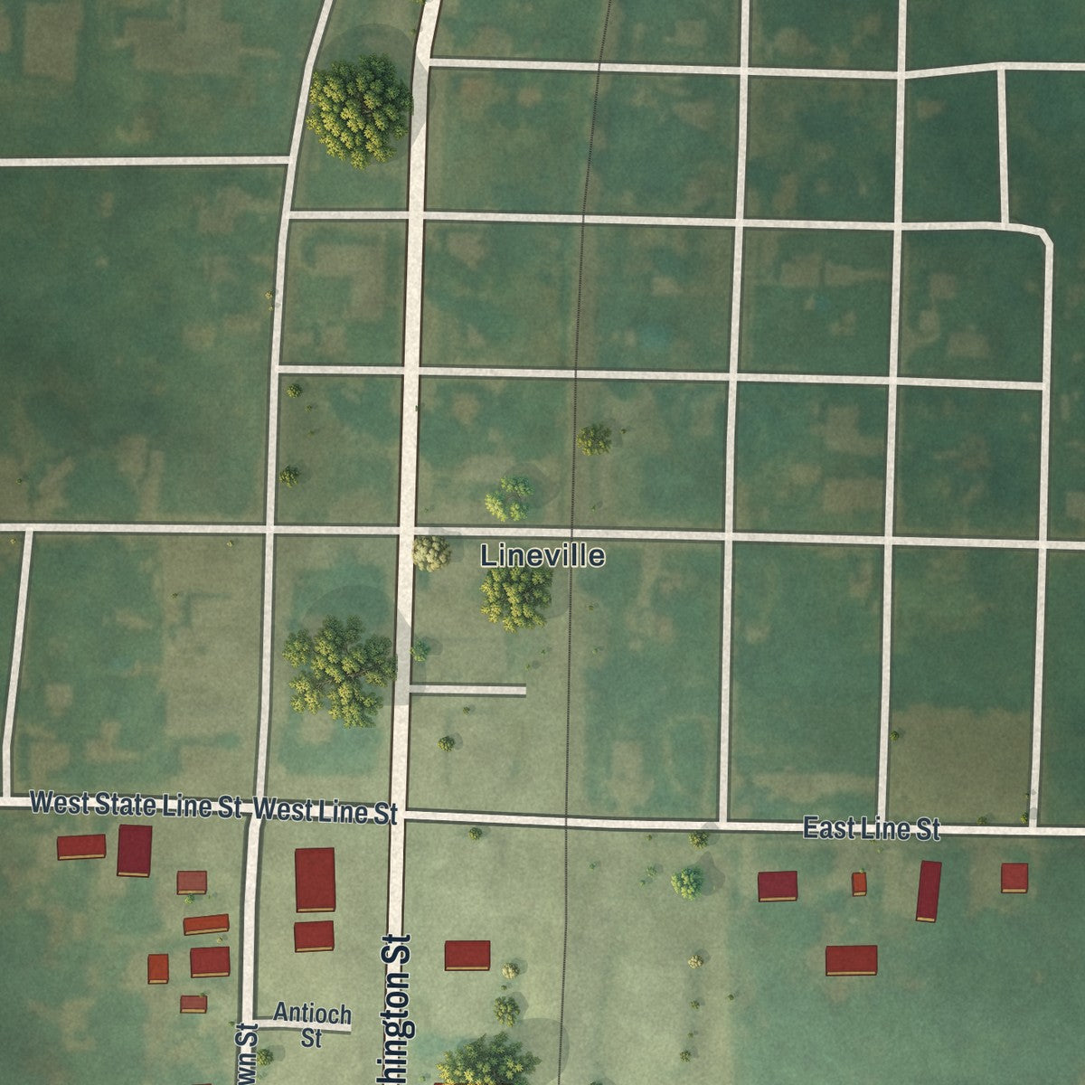 Close-up of the map of South Lineville, Missouri print showing street and building detail