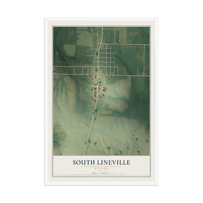 Map of South Lineville, Missouri, 12 x 18 inch print in a white wood frame