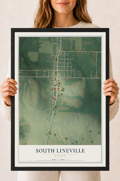 Map of South Lineville, Missouri, 18 x 24 inch print in a black wood frame