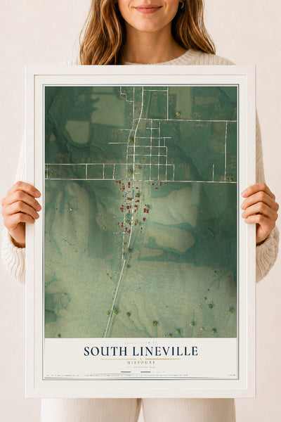 Map of South Lineville, Missouri, 18 x 24 inch print in a white wood frame