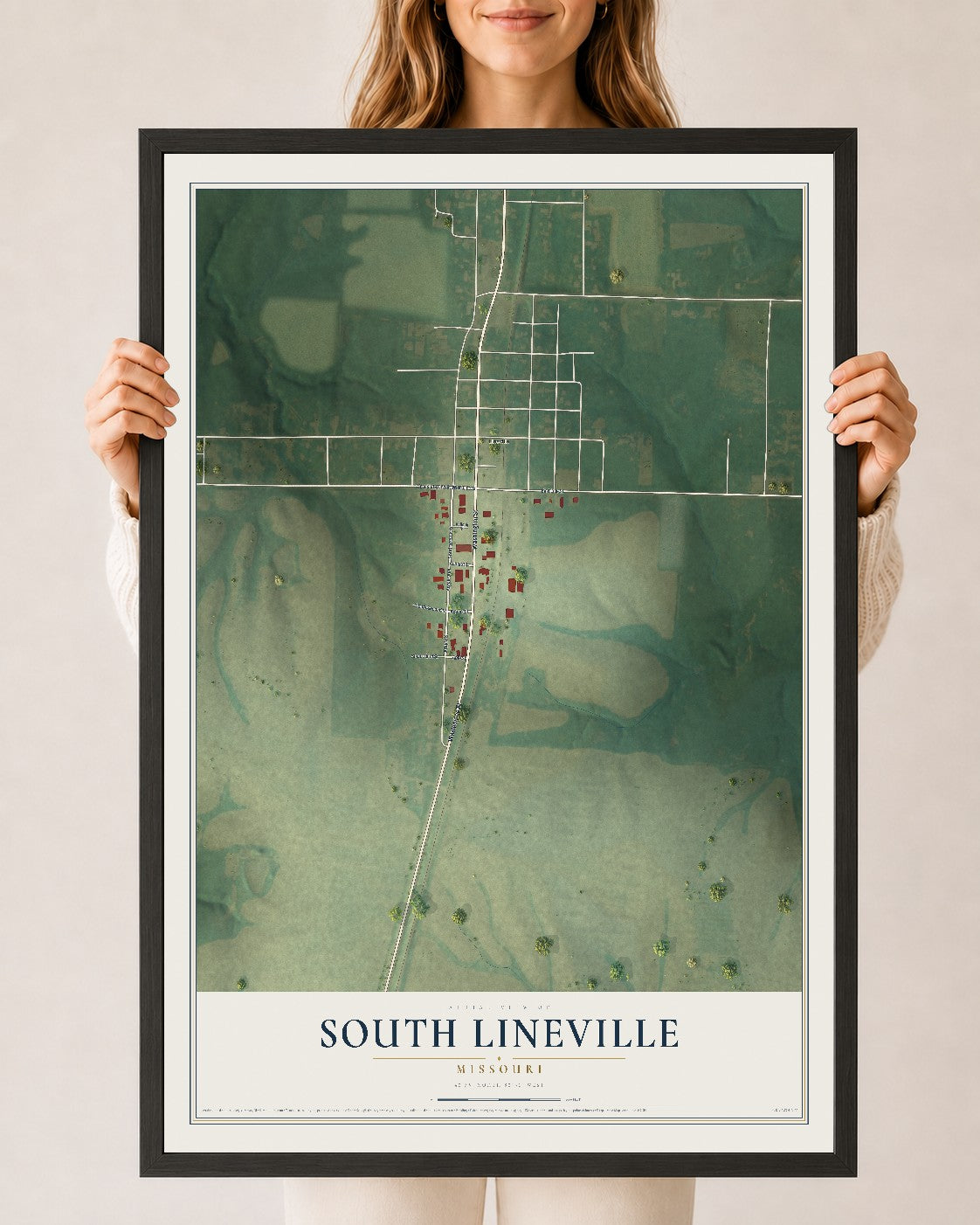 Map of South Lineville, Missouri, 24 x 36 inch print in a black wood frame