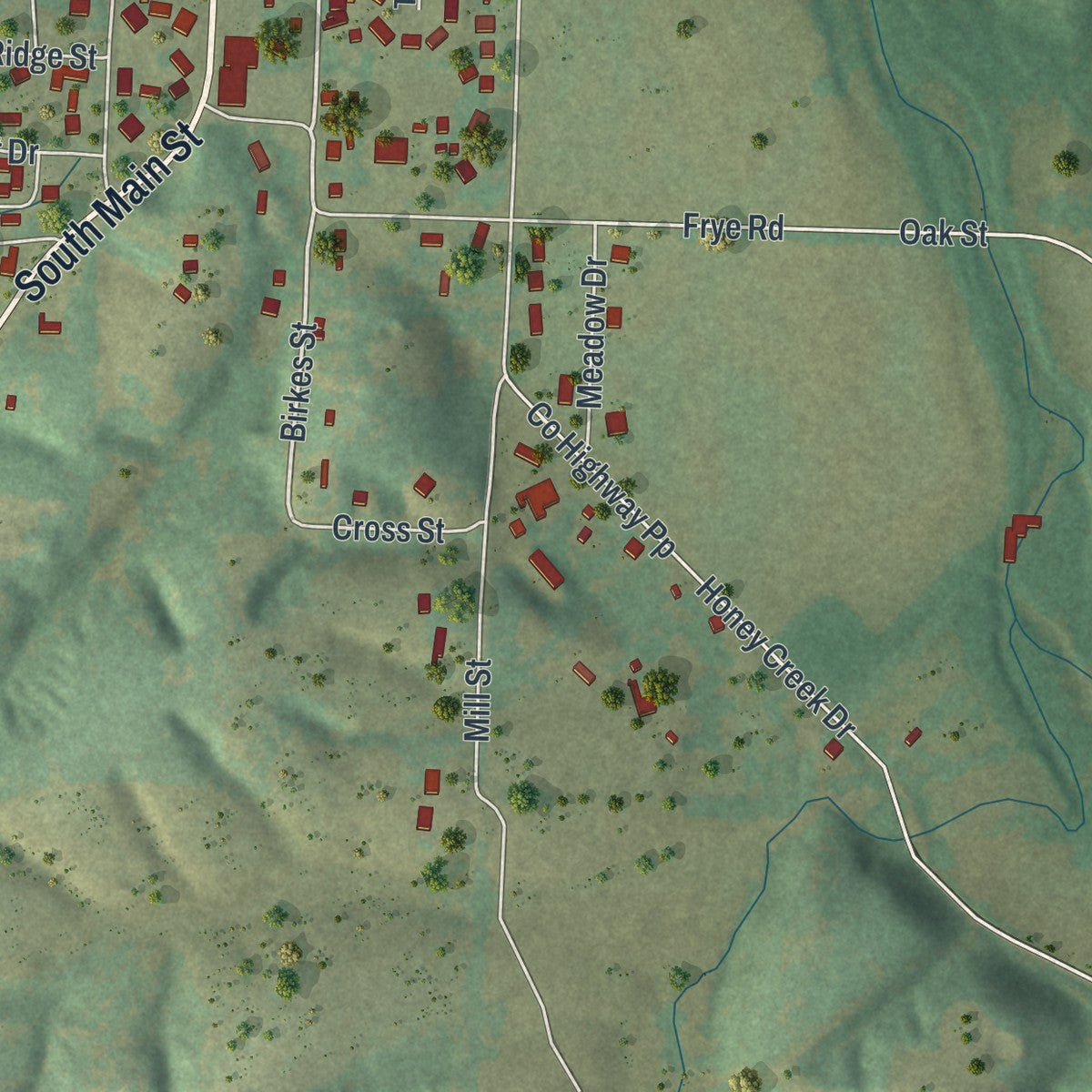 Second close-up of the map of Southwest City, Missouri print showing more streets and buildings
