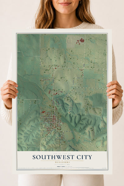 Map of Southwest City, Missouri, 18 x 24 inch unframed archival matte print
