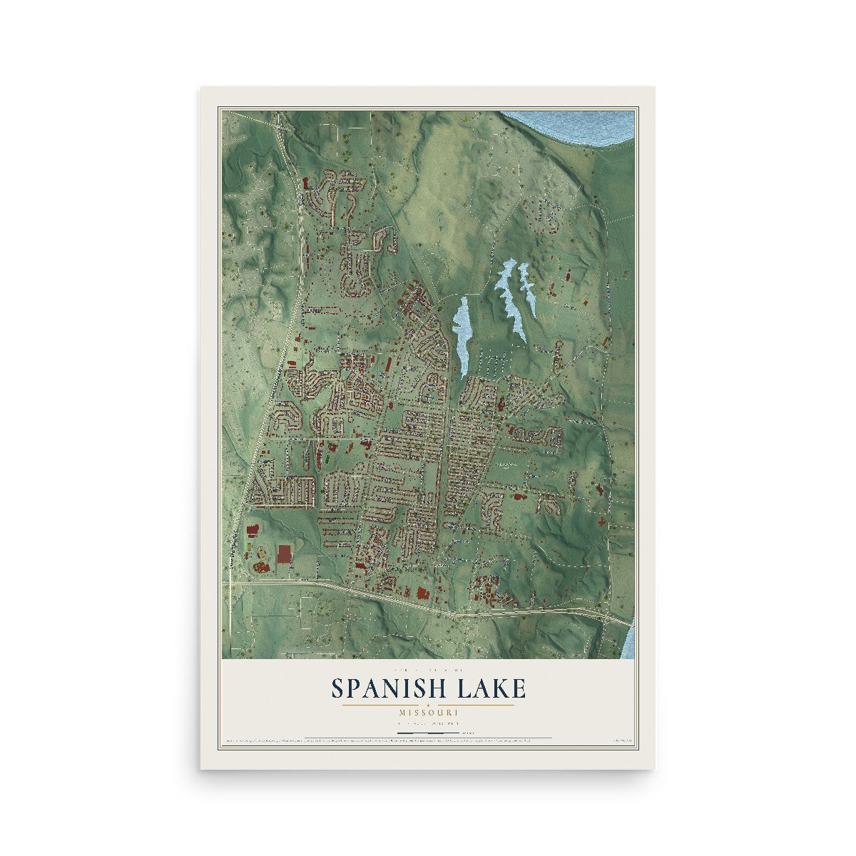 Map of Spanish Lake, Missouri, 12 x 18 inch unframed archival matte print