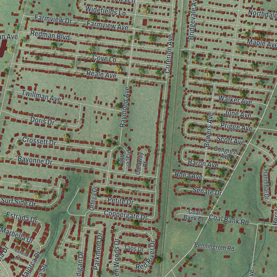 Close-up of the map of Spanish Lake, Missouri print showing street and building detail