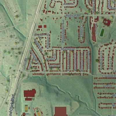 Second close-up of the map of Spanish Lake, Missouri print showing more streets and buildings
