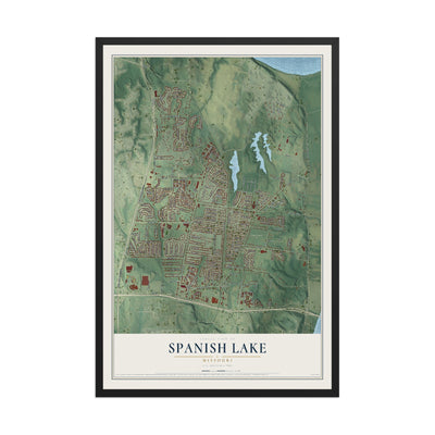 Map of Spanish Lake, Missouri, 12 x 18 inch print in a black wood frame