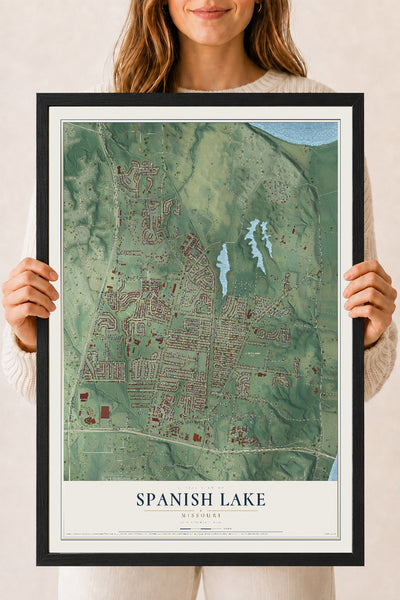 Map of Spanish Lake, Missouri, 18 x 24 inch print in a black wood frame