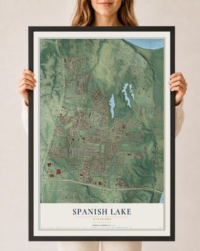 Map of Spanish Lake, Missouri, 24 x 36 inch print in a black wood frame