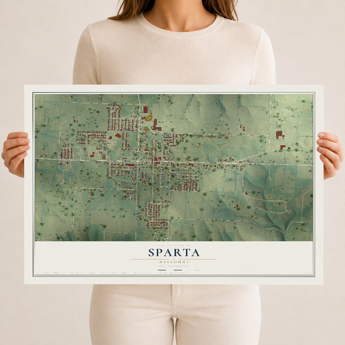Map of Sparta, Missouri, 12 x 18 inch unframed archival matte print