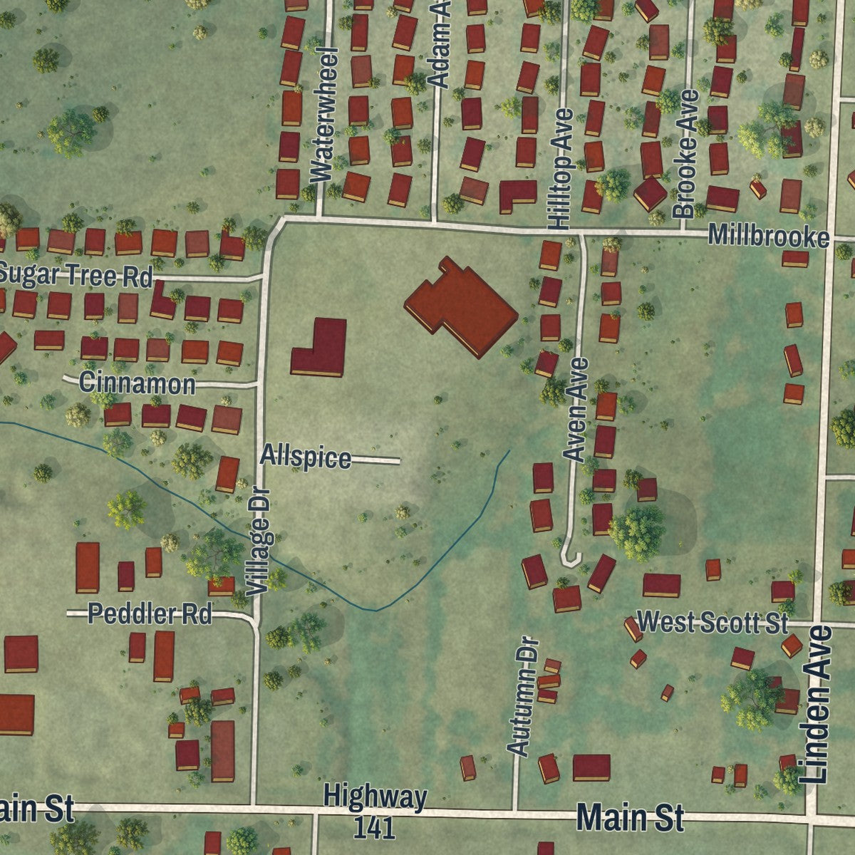 Close-up of the map of Sparta, Missouri print showing street and building detail