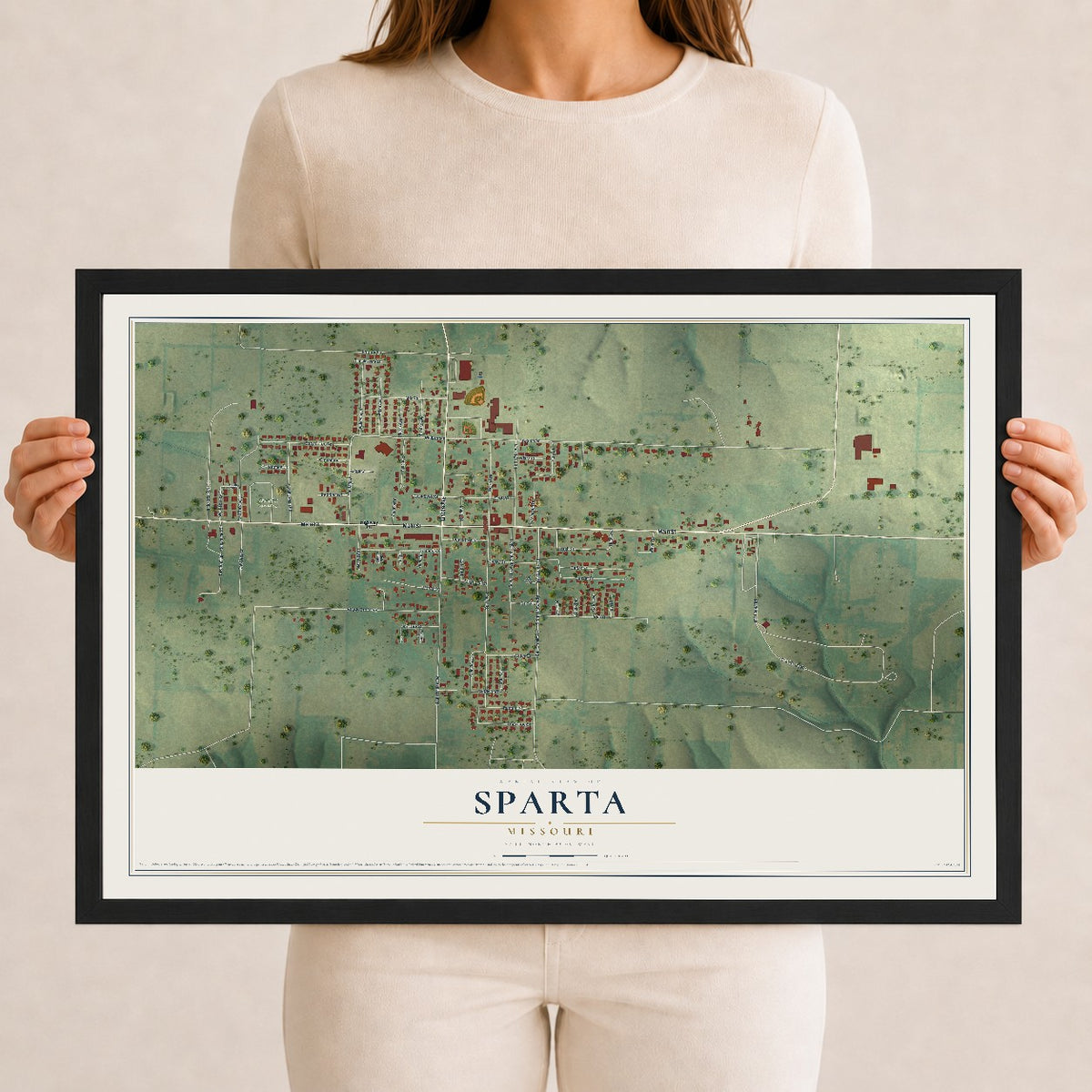 Map of Sparta, Missouri, 12 x 18 inch print in a black wood frame