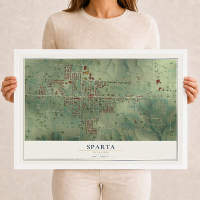 Map of Sparta, Missouri, 12 x 18 inch print in a white wood frame