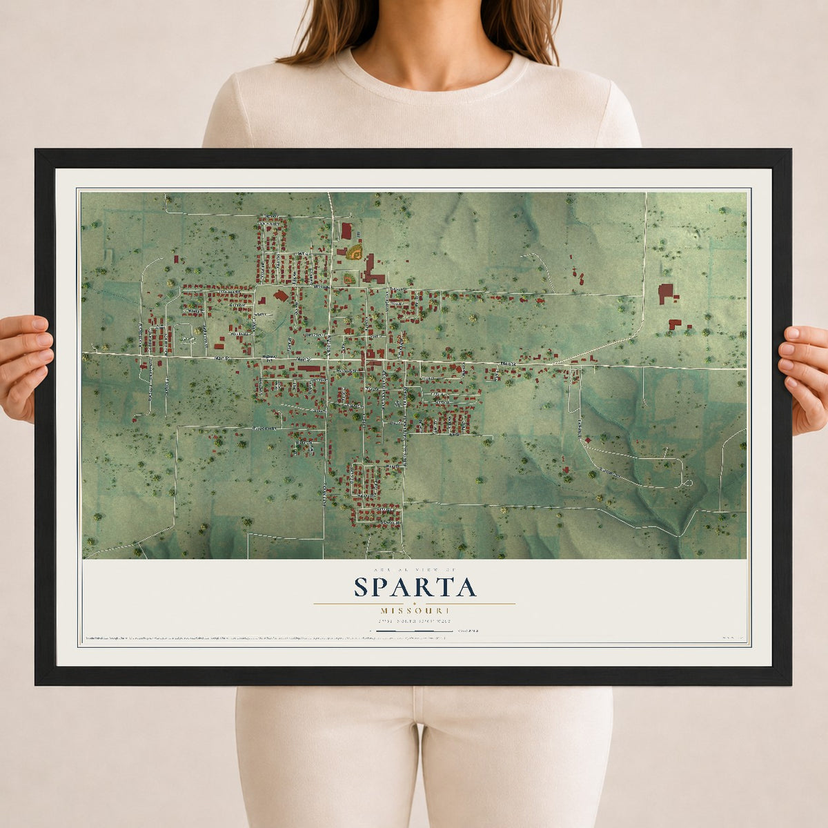 Map of Sparta, Missouri, 18 x 24 inch print in a black wood frame