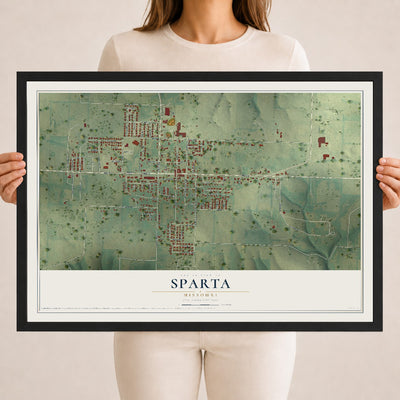 Map of Sparta, Missouri, 18 x 24 inch print in a black wood frame