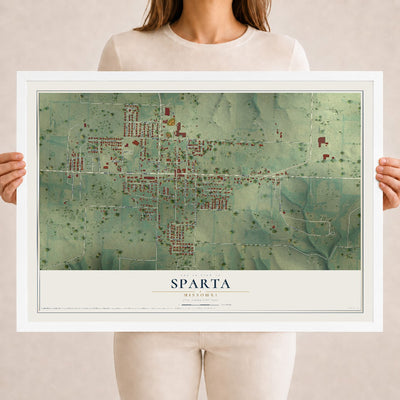 Map of Sparta, Missouri, 18 x 24 inch print in a white wood frame