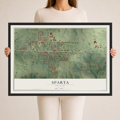 Map of Sparta, Missouri, 24 x 36 inch print in a black wood frame