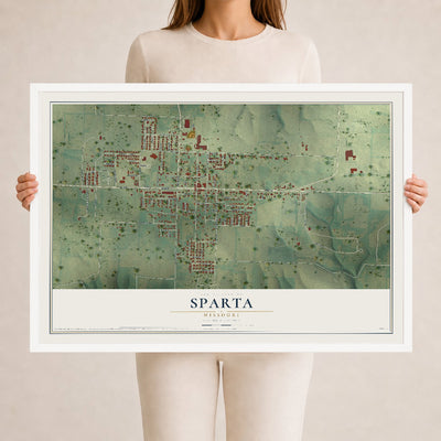 Map of Sparta, Missouri, 24 x 36 inch print in a white wood frame