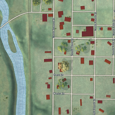 Close-up of the map of Spickard, Missouri print showing street and building detail