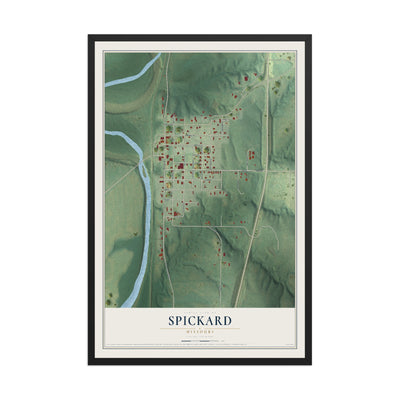 Map of Spickard, Missouri, 12 x 18 inch print in a black wood frame
