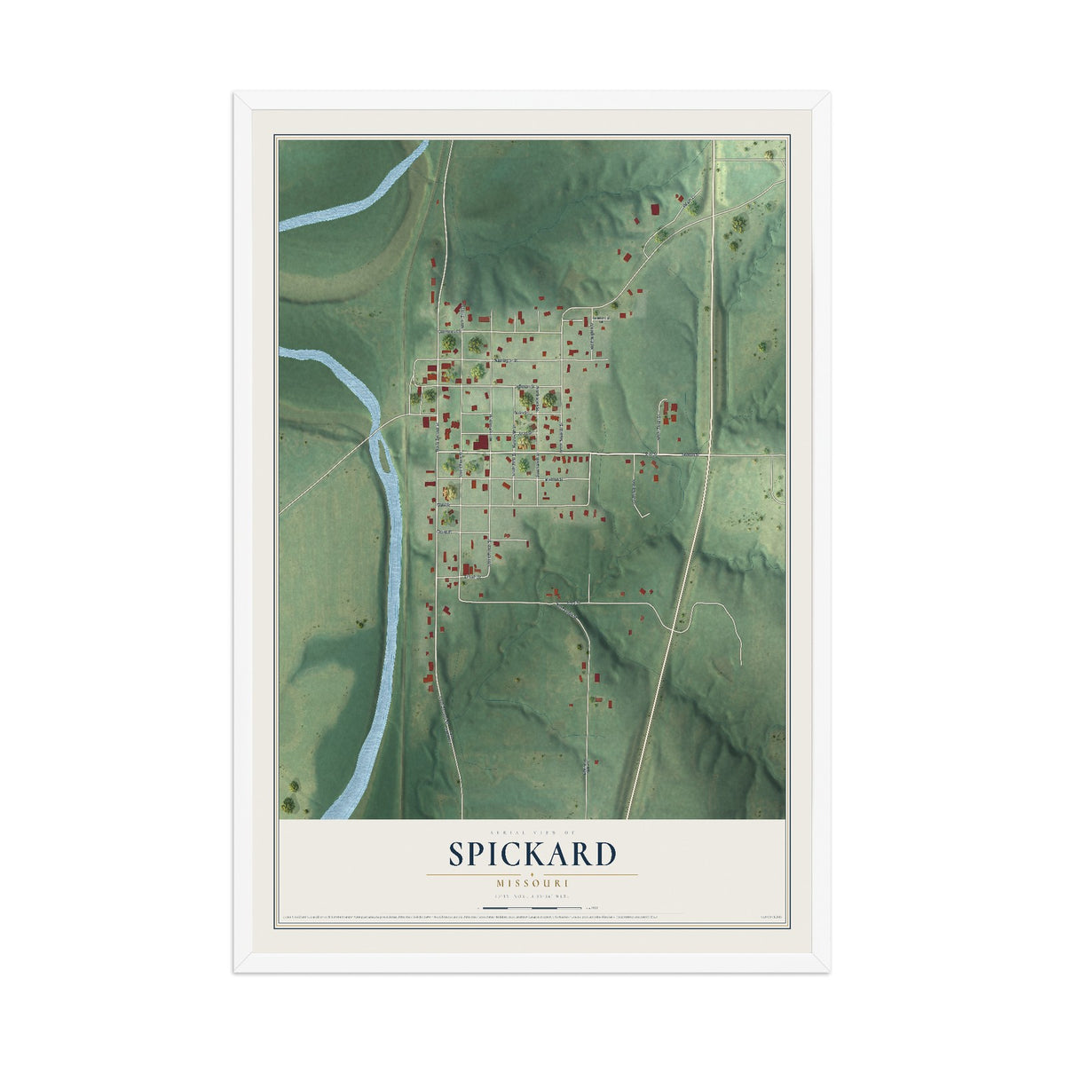 Map of Spickard, Missouri, 12 x 18 inch print in a white wood frame