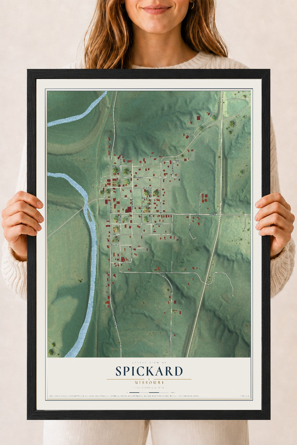 Map of Spickard, Missouri, 18 x 24 inch print in a black wood frame