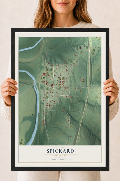 Map of Spickard, Missouri, 18 x 24 inch print in a black wood frame