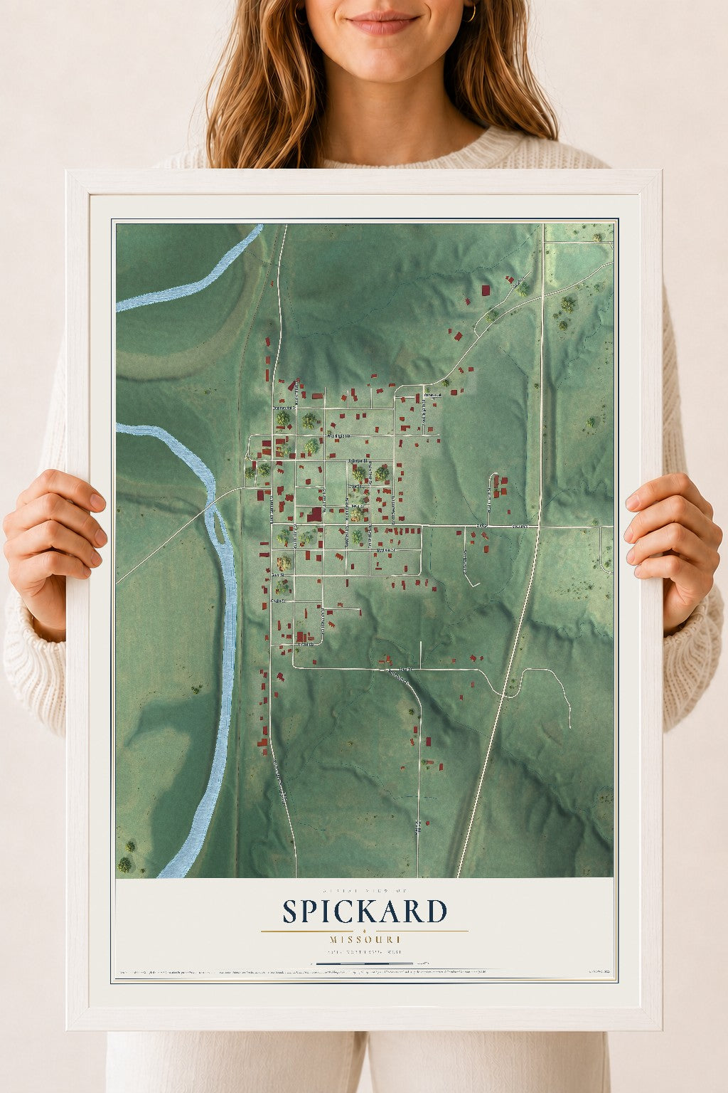 Map of Spickard, Missouri, 18 x 24 inch print in a white wood frame