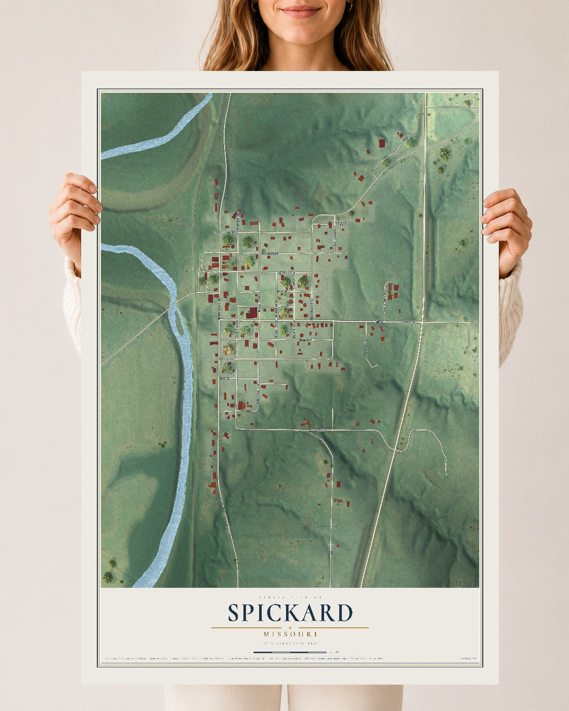 Map of Spickard, Missouri, 24 x 36 inch unframed archival matte print