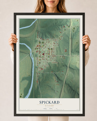 Map of Spickard, Missouri, 24 x 36 inch print in a black wood frame