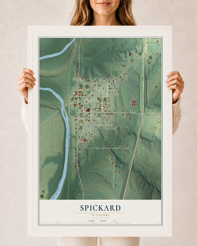 Map of Spickard, Missouri, 24 x 36 inch print in a white wood frame
