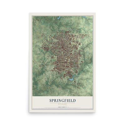 Map of Springfield, Missouri, 12 x 18 inch unframed archival matte print