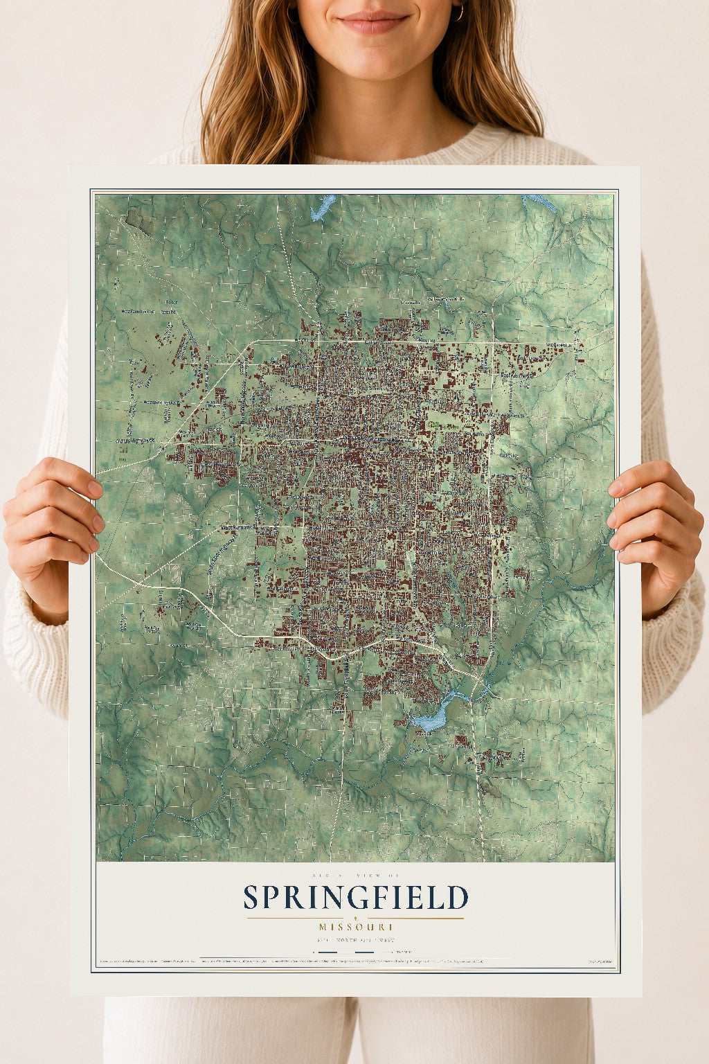 Map of Springfield, Missouri, 18 x 24 inch unframed archival matte print