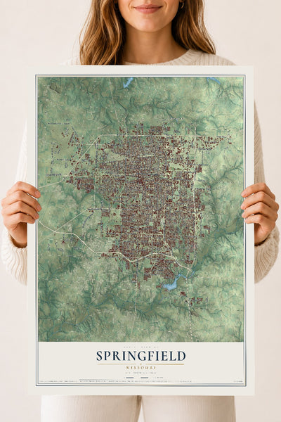 Map of Springfield, Missouri, 18 x 24 inch unframed archival matte print